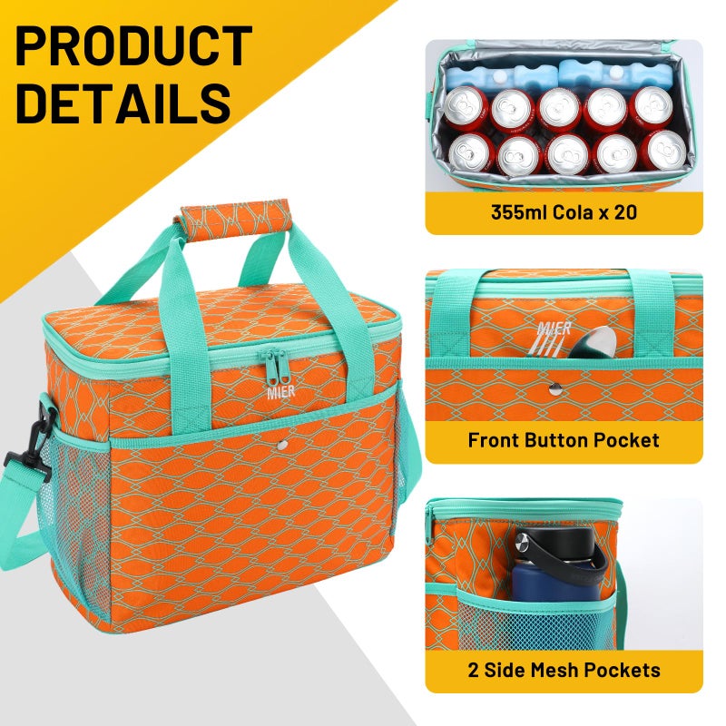 MIER 18L Large Soft Cooler Insulated Picnic Bag for Grocery, Camping, Car, Bright Orange Color - Image 2